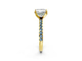 Yellow gold Princess Cut Diamond Solitaire Ring with Round with Aquamarine side stone Pavé Band and Four-Prong Setting_38