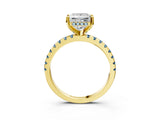 Yellow gold Princess Cut Diamond Solitaire Ring with Round with Aquamarine side stone Pavé Band and Four-Prong Setting_39