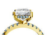 Yellow gold Princess Cut Diamond Solitaire Ring with Round with Aquamarine side stone Pavé Band and Four-Prong Setting_40