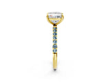 Yellow gold Princess Cut Diamond Solitaire Ring with Round with Aquamarine side stone Pavé Band and Prong Setting_26