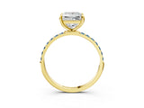 Yellow gold Princess Cut Diamond Solitaire Ring with Round with Aquamarine side stone Pavé Band and Prong Setting_27