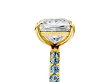 Yellow gold Princess Cut Diamond Solitaire Ring with Round with Aquamarine side stone Pavé Band and Prong Setting_29
