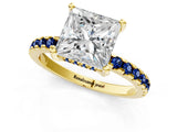 Yellow gold Princess Cut Diamond Solitaire Ring with Round with Blue Sapphire side stone Pavé Band and Four-Prong Setting_37