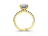 Yellow gold Princess Cut Diamond Solitaire Ring with Round with Blue Sapphire side stone Pavé Band and Four-Prong Setting_39