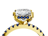 Yellow gold Princess Cut Diamond Solitaire Ring with Round with Blue Sapphire side stone Pavé Band and Four-Prong Setting_40