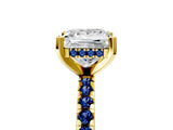 Yellow gold Princess Cut Diamond Solitaire Ring with Round with Blue Sapphire side stone Pavé Band and Four-Prong Setting_41