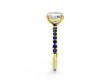 Yellow gold Princess Cut Diamond Solitaire Ring with Round with Blue Sapphire side stone Pavé Band and Prong Setting_14