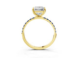 Yellow gold Princess Cut Diamond Solitaire Ring with Round with Blue Sapphire side stone Pavé Band and Prong Setting_15