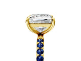 Yellow gold Princess Cut Diamond Solitaire Ring with Round with Blue Sapphire side stone Pavé Band and Prong Setting_17