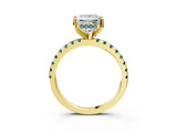 Yellow gold Princess Cut Diamond Solitaire Ring with Round with Blue Topaz side stone Pavé Band and Four-Prong Setting_39