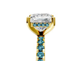 Yellow gold Princess Cut Diamond Solitaire Ring with Round with Blue Topaz side stone Pavé Band and Four-Prong Setting_41