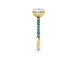 Yellow gold Princess Cut Diamond Solitaire Ring with Round with Blue Topaz side stone Pavé Band and Prong Setting_14