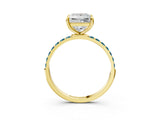 Yellow gold Princess Cut Diamond Solitaire Ring with Round with Blue Topaz side stone Pavé Band and Prong Setting_15