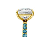Yellow gold Princess Cut Diamond Solitaire Ring with Round with Blue Topaz side stone Pavé Band and Prong Setting_17