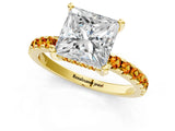 Yellow gold Princess Cut Diamond Solitaire Ring with Round with Citrine side stone Pavé Band and Four-Prong Setting_37
