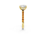 Yellow gold Princess Cut Diamond Solitaire Ring with Round with Citrine side stone Pavé Band and Prong Setting_14
