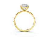 Yellow gold Princess Cut Diamond Solitaire Ring with Round with Citrine side stone Pavé Band and Prong Setting_15