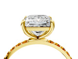 Yellow gold Princess Cut Diamond Solitaire Ring with Round with Citrine side stone Pavé Band and Prong Setting_16
