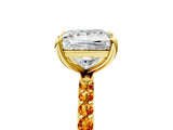 Yellow gold Princess Cut Diamond Solitaire Ring with Round with Citrine side stone Pavé Band and Prong Setting_17