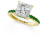Yellow gold Princess Cut Diamond Solitaire Ring with Round with Emerald side stone Pavé Band and Four-Prong Setting_37
