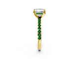 Yellow gold Princess Cut Diamond Solitaire Ring with Round with Emerald side stone Pavé Band and Four-Prong Setting_38