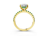 Yellow gold Princess Cut Diamond Solitaire Ring with Round with Emerald side stone Pavé Band and Four-Prong Setting_39