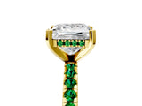 Yellow gold Princess Cut Diamond Solitaire Ring with Round with Emerald side stone Pavé Band and Four-Prong Setting_41