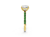 Yellow gold Princess Cut Diamond Solitaire Ring with Round with Emerald side stone Pavé Band and Prong Setting_46