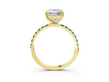 Yellow gold Princess Cut Diamond Solitaire Ring with Round with Emerald side stone Pavé Band and Prong Setting_47