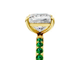 Yellow gold Princess Cut Diamond Solitaire Ring with Round with Emerald side stone Pavé Band and Prong Setting_49