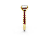 Yellow gold Princess Cut Diamond Solitaire Ring with Round with Garnet side stone Pavé Band and Four-Prong Setting_38