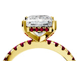 Yellow gold Princess Cut Diamond Solitaire Ring with Round with Garnet side stone Pavé Band and Four-Prong Setting_40