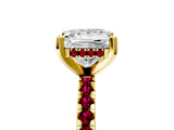 Yellow gold Princess Cut Diamond Solitaire Ring with Round with Garnet side stone Pavé Band and Four-Prong Setting_41