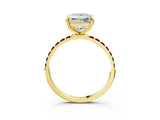 Yellow gold Princess Cut Diamond Solitaire Ring with Round with Garnet side stone Pavé Band and Prong Setting_46