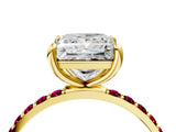 Yellow gold Princess Cut Diamond Solitaire Ring with Round with Garnet side stone Pavé Band and Prong Setting_47