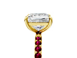 Yellow gold Princess Cut Diamond Solitaire Ring with Round with Garnet side stone Pavé Band and Prong Setting_48