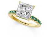 Yellow gold Princess Cut Diamond Solitaire Ring with Round with Green Sapphire side stone Pavé Band and Four-Prong Setting_37