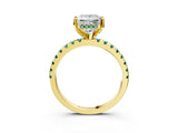Yellow gold Princess Cut Diamond Solitaire Ring with Round with Green Sapphire side stone Pavé Band and Four-Prong Setting_39