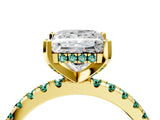 Yellow gold Princess Cut Diamond Solitaire Ring with Round with Green Sapphire side stone Pavé Band and Four-Prong Setting_40