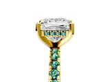 Yellow gold Princess Cut Diamond Solitaire Ring with Round with Green Sapphire side stone Pavé Band and Four-Prong Setting_41