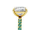 Yellow gold Princess Cut Diamond Solitaire Ring with Round with Green Sapphire side stone Pavé Band and Prong Setting_5