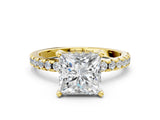 Yellow gold Princess Cut Diamond Solitaire Ring with Round with Moissanite side stone Pavé Band and Four-Prong Setting_36