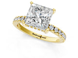 Yellow gold Princess Cut Diamond Solitaire Ring with Round with Moissanite side stone Pavé Band and Four-Prong Setting_37