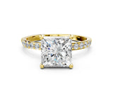 Yellow gold Princess Cut Diamond Solitaire Ring with Round with Moissanite side stone Pavé Band and Prong Setting_12