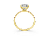 Yellow gold Princess Cut Diamond Solitaire Ring with Round with Morganite side stone Pavé Band and Prong Setting_15
