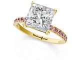 Yellow gold Princess Cut Diamond Solitaire Ring with Round with Morganite side stone Pavé Band and Prong Setting_20