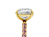 Yellow gold Princess Cut Diamond Solitaire Ring with Round with Morganite side stone Pavé Band and Prong Setting_24