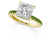 Yellow gold Princess Cut Diamond Solitaire Ring with Round with Peridot side stone Pavé Band and Four-Prong Setting_37