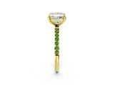 Yellow gold Princess Cut Diamond Solitaire Ring with Round with Peridot side stone Pavé Band and Prong Setting_2