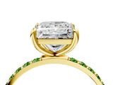 Yellow gold Princess Cut Diamond Solitaire Ring with Round with Peridot side stone Pavé Band and Prong Setting_4